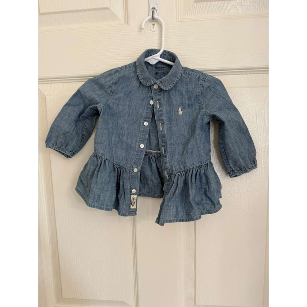 Ralph Lauren Baby Girls Chambray Ruffle Peplum Top Shirt 6M